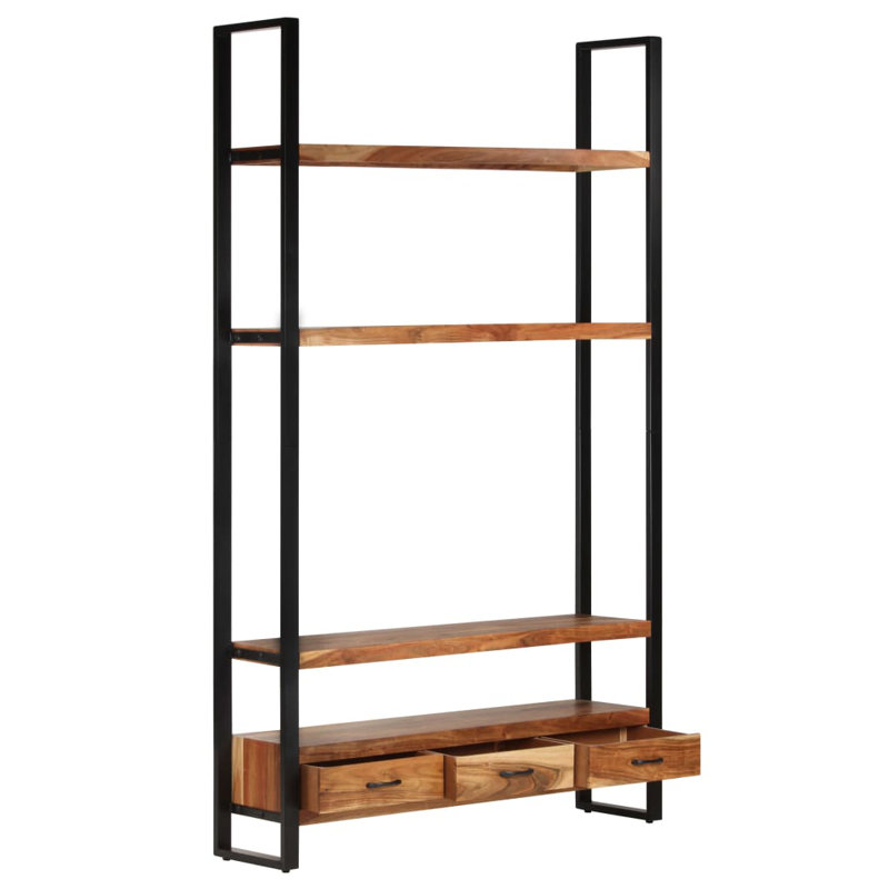 Bookshelf 46.5"x11.8"x78.7" Solid Wood, Walnut/Black