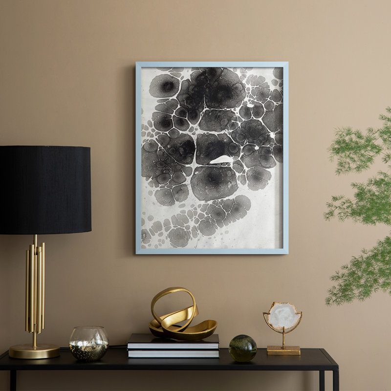 Marbling XII Framed Print - Solid Wood, 11" H x 12" W, Blue