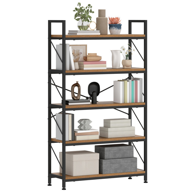 158 H X 80 W Corner Shelf Unit，Metal Ladder Shelving Unit, Brown/Black