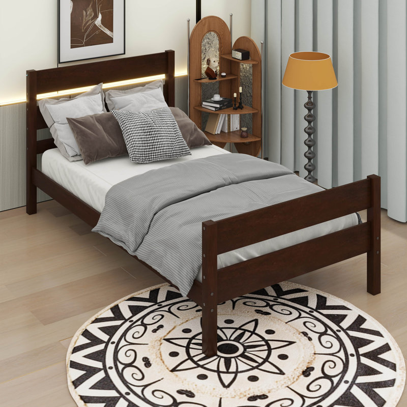 Lit simple avec tête et pied de lit, style minimaliste rustique, Espresso