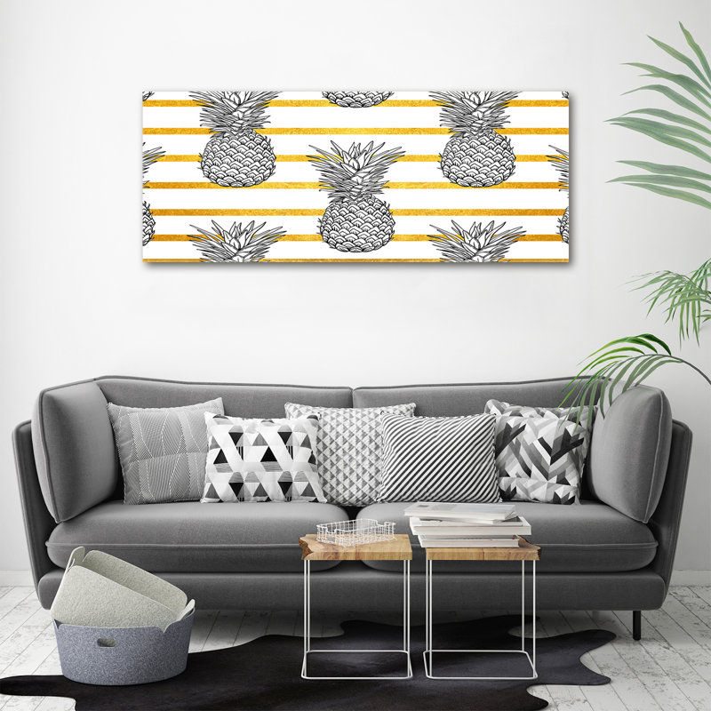 Pineapples Stripes - Print, Canvas, 50cm H x 125cm W x 2cm D