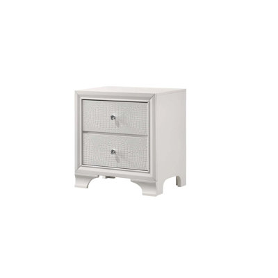 1Pc Modern Glam Style Two Drawer Nightstand Embossed Crocodile Pattern