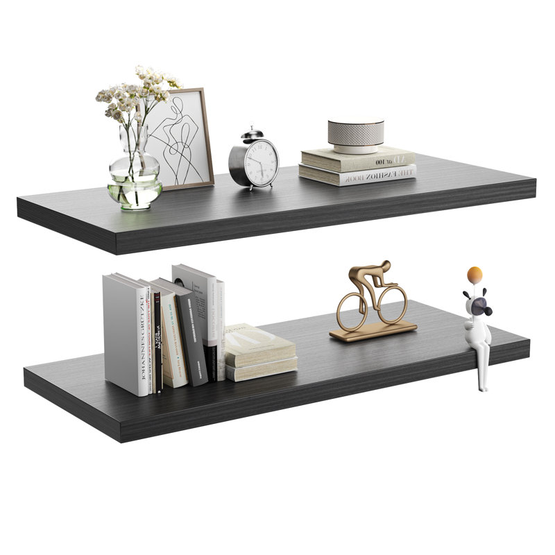  Large Floating Shelves for Wall Set of 2 Wooden Wall Shelves 36 in x 12.75 in x 2 in Room Decor Long Shelf with Invisible Wall Mount Bracket for Bedroom, Kitchen, Living Room, Black Wood