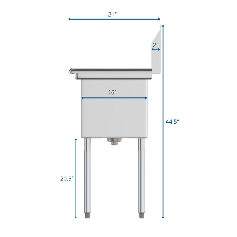 33'' Brushed Stainless Steel Wall Mount Commercial Sink with Drainboard