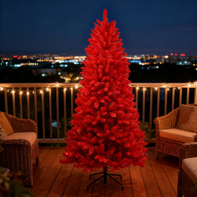 Arbre de Noël artificiel rouge en PVC 6 pi avec 804 pointes, support en métal pour les décorations de fêtes intérieures et extérieures