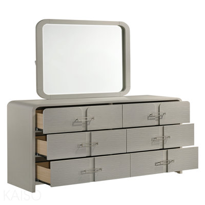 Modern 6-Drawer Dresser With Textured Front, Metal Handles And Ball Bearing Glide System In Beige (Includes Only Dresser)