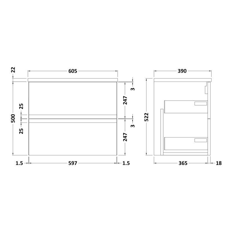 Urban 61cm Single Bathroom Vanity Base Only, Soft Black
