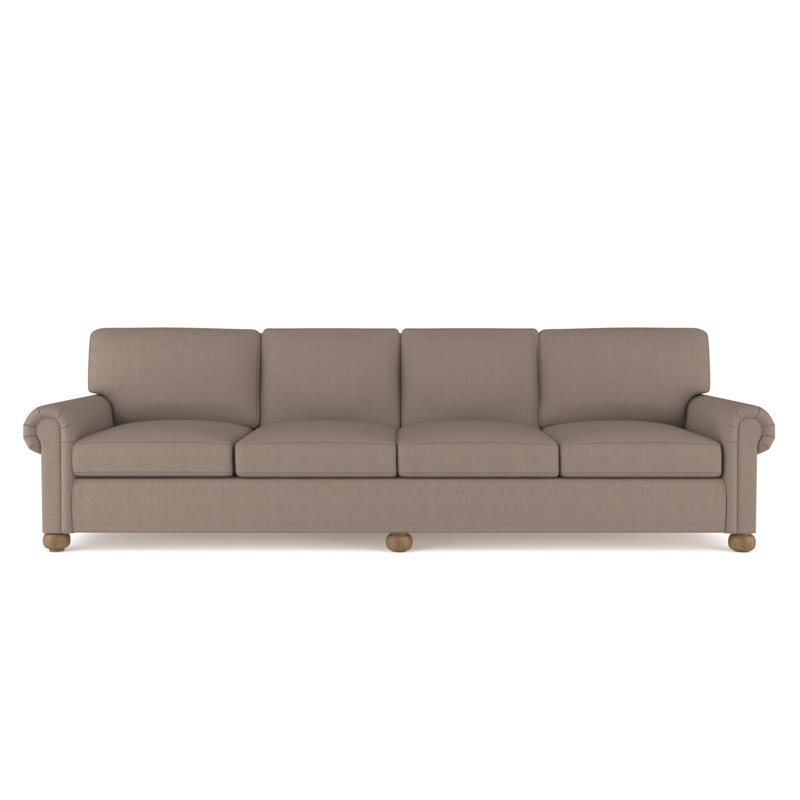 Leroy Rolled Panel-Arm Extra Long Sofa with Bun Feet, Plush Velvet Alabaster, Weathered, 36" H x 120" W x 43" D