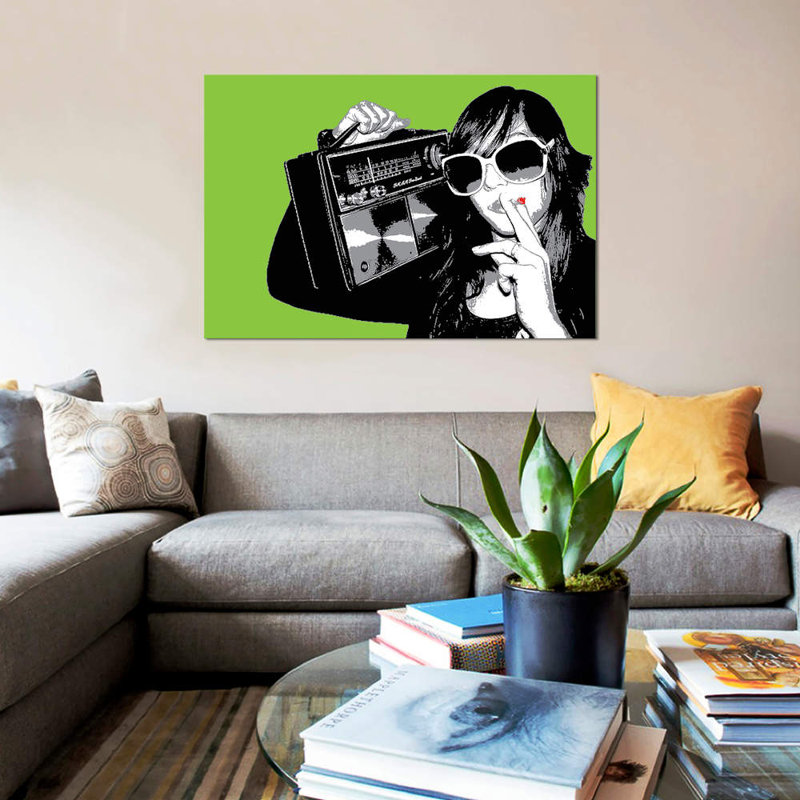 « boombox paritaire green », reproduction d’impression sur toile, H 40 po x l 60 po x P 1,5 po, Toile tendue, Pas de tapis