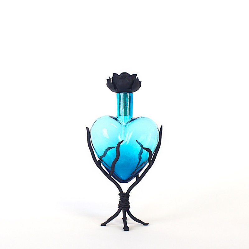 Anibar Handmade Glass Decorative Bottle, Aqua, 10" H x 5" W x 3" D