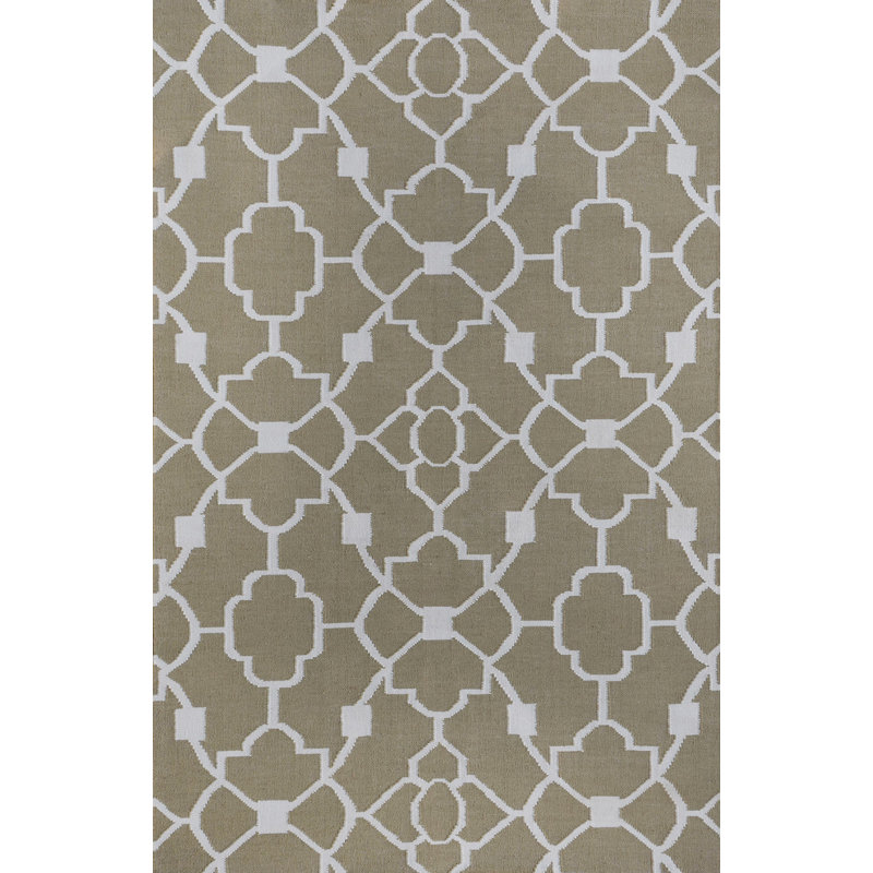 Gris/Tapis décoratif blanc cassé tissé à la main à motifs géométriques Ozzie, Rectangle 5 pi x 8 pi