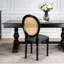 Ensemble de 2 chaises de salle à manger French Country, rembourrées avec un dossier rond en rotin, pour des sièges élégants et confortables dans le salon, la cuisine ou le restaurant, structure en bois massif noir-130036417