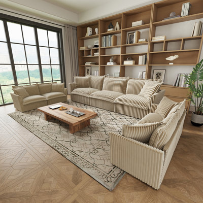 3 Piece Sofa Set Oversized Sofa Comfy Sofa Couch, 2 Pieces Of 2 Seater And 1 Piece Of 3 Seater Sofa For Living Room, Deep Seat Sofa Corduroy