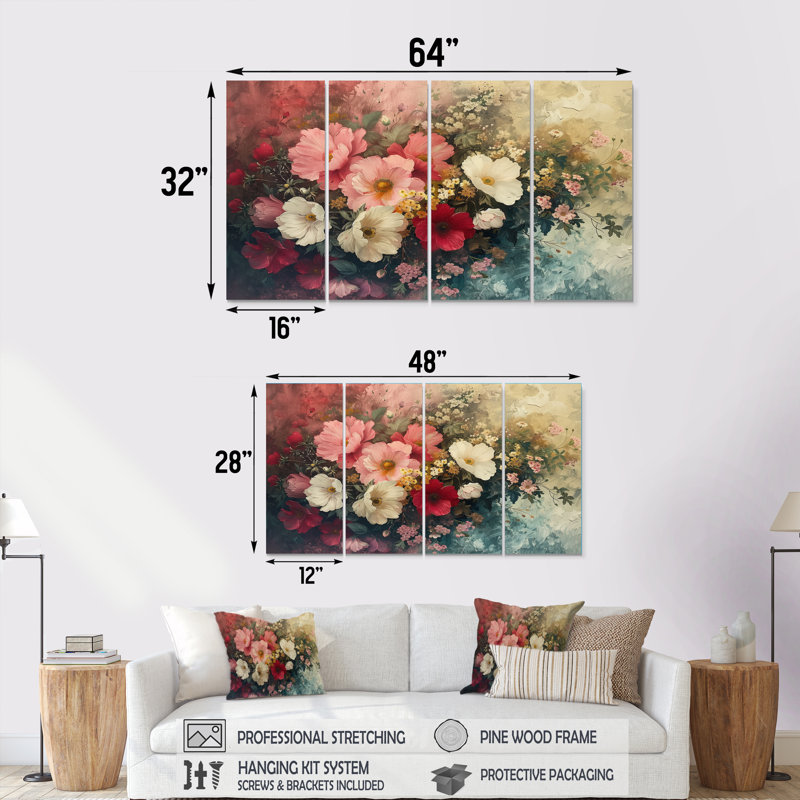 Ensemble de plantes murales roses et blanches, H 28 po x l 48 po