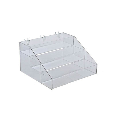 Three-Tier Shelf Step Display for Pegboard and Slat wall, 12" wide