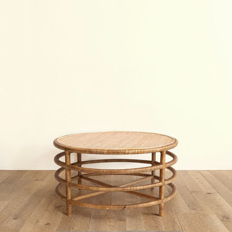 Rattan and Banana Leaf Round Coffee Table