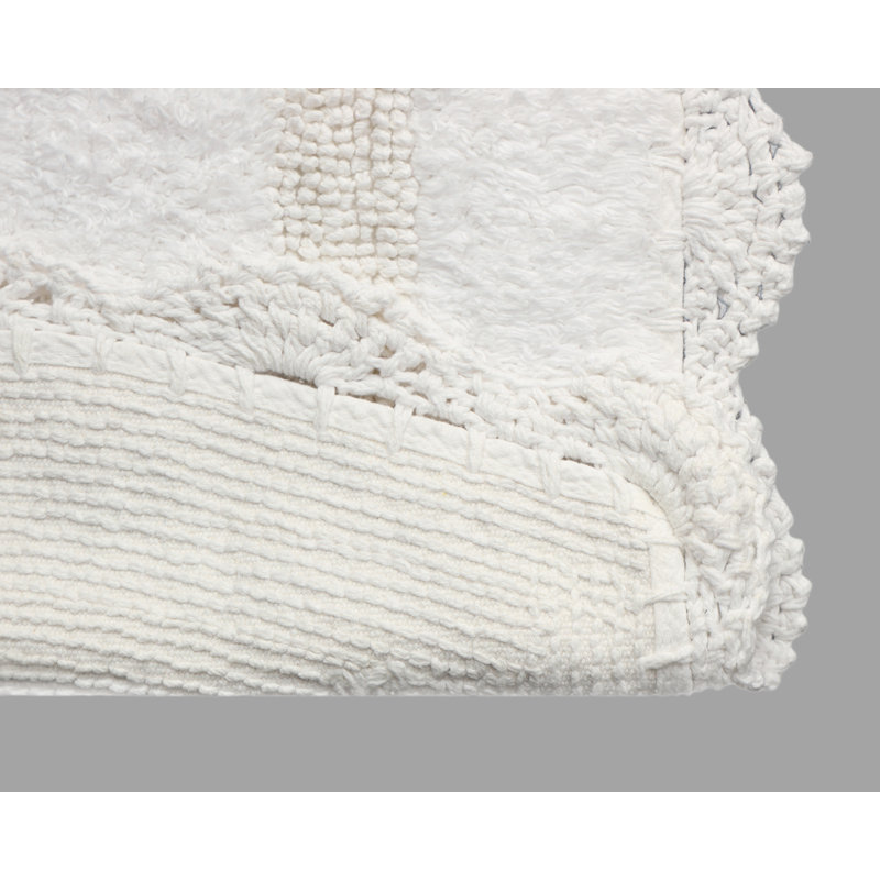 Mynard 100% Cotton Bath Rug with Non-Slip Backing, White