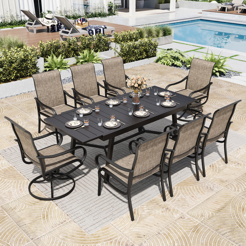 8-Person Patio Dining Set With Expendable Table, 9 Pieces: Table, 8 Sling Chairs
