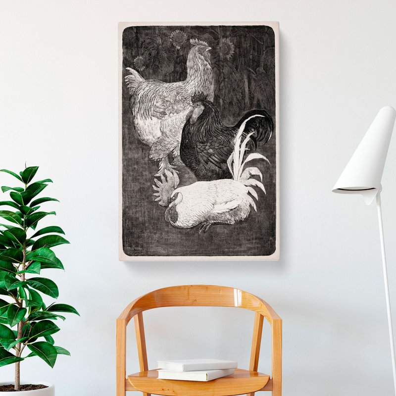 Three Roosters by Theo Van Hoytema - Wrapped Canvas Painting, 50cm H x 35cm W x 3cm D
