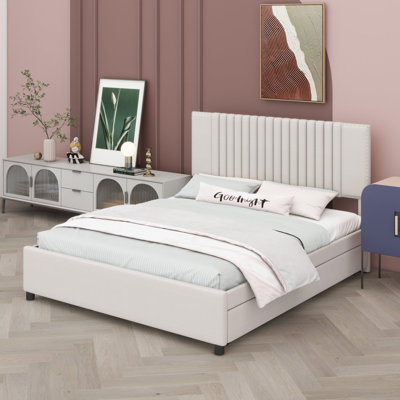Lit plateforme avec lit gigogne et tiroirs, doté d'une tête de lit classique pour chambres chics et contemporaines