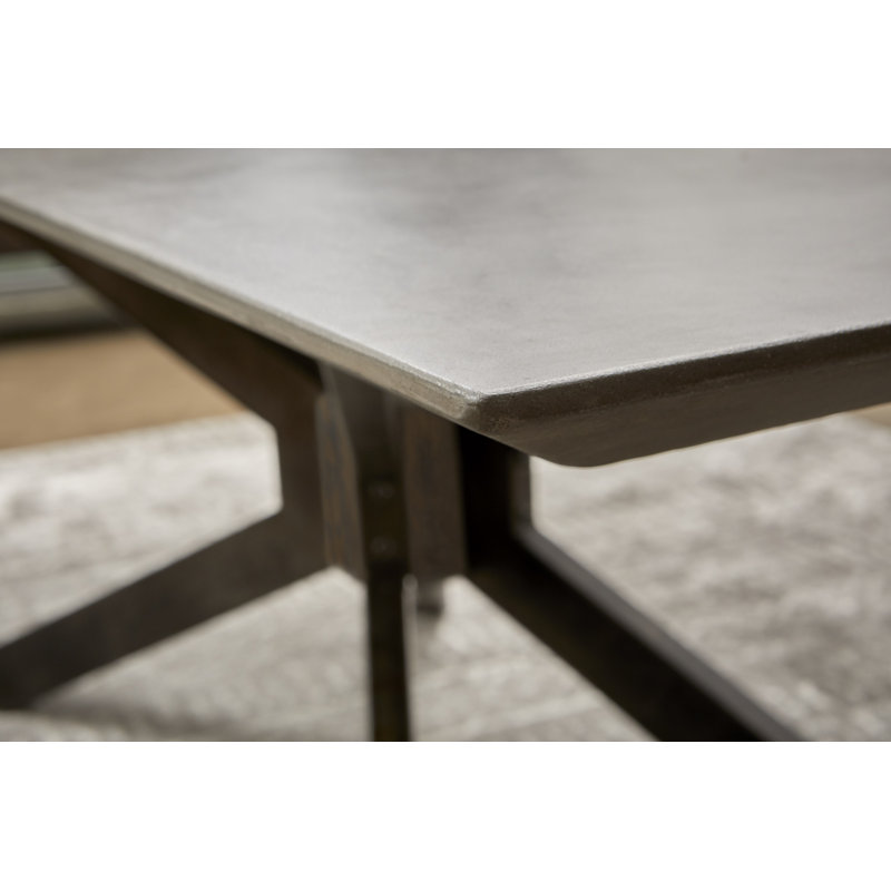 Nexhip Rectangular Concrete Top Dining Table, Ash Gray, Black