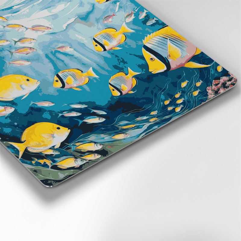 Art mural bleu hawaïen, groupes de poissons, H 12 po x l 12 po