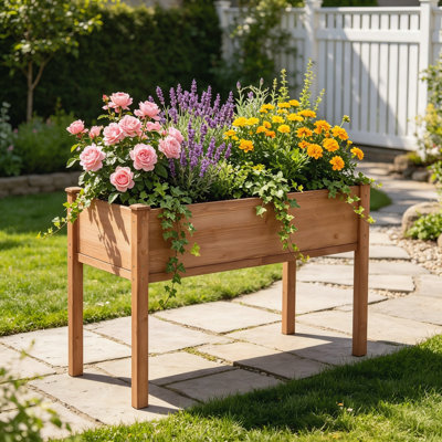 Boîte à fleurs surélevée en bois avec pieds, lit de jardin surélevé pour plantes d'extérieur, fleurs et légumes