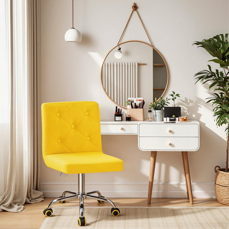 Norrin Armless Ergonomic Adjustable Swivel Office Chair with Wheels – Modern Rolling Computer Desk Chair, Comfortable Task Chair for Home Office, Study, or Vanity