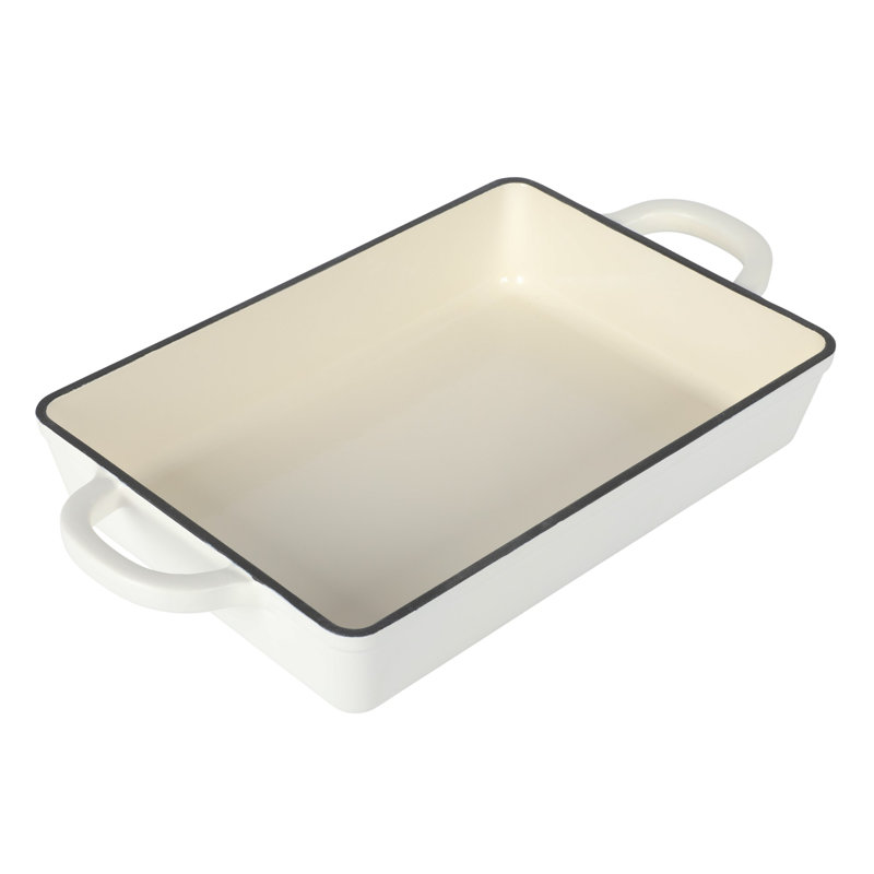 Crock-Pot Artisan 13" Enameled Cast Iron Lasagna Pan – Matte Linen White, Durable Oven Safe Bakeware - Thumbnail 2