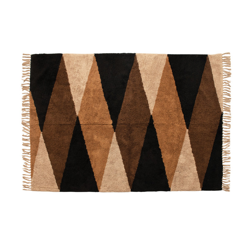 Modern Boho Printed Cotton Tufted Rug with Fringe
