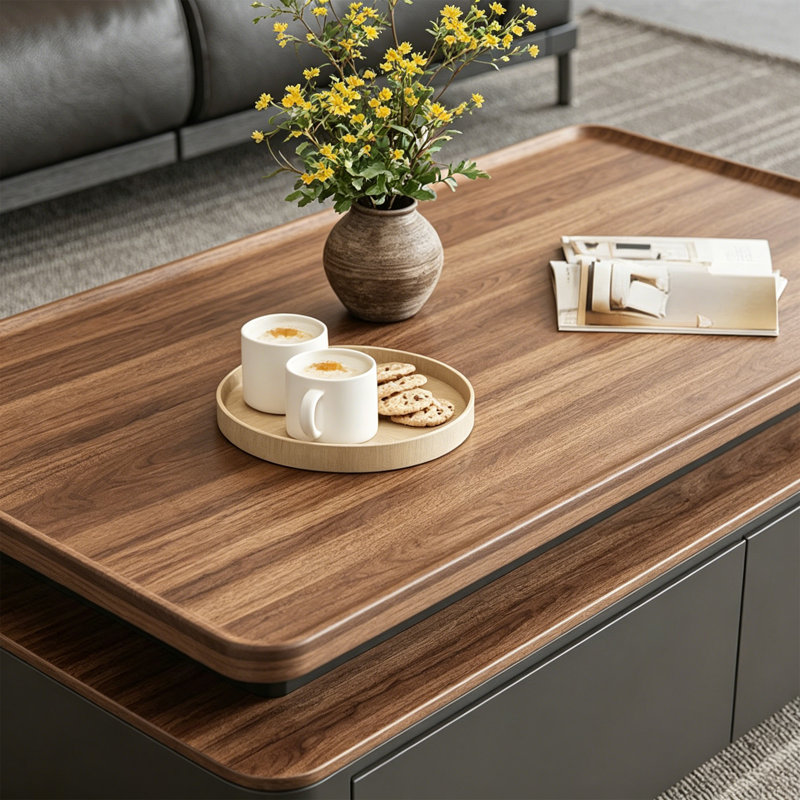 Table basse moderne avec rangement rectangulaire, H 17,7 po x L 55,1 po x l 27,6 po, Bois brun / noir