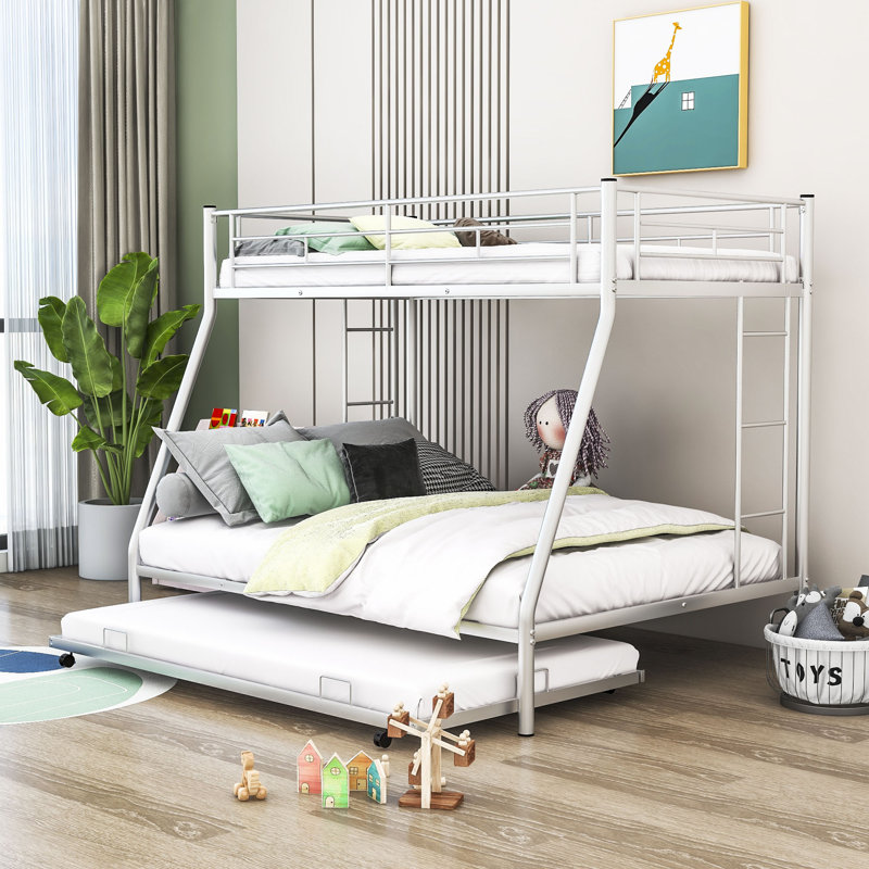Brambory Kids Twin Over Full Bunk Bed with Trundle, Silver