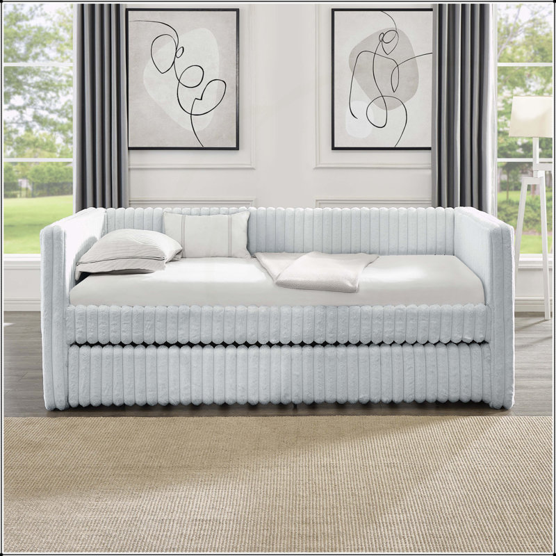 Canapé-lit rembourré polyvalent avec fonction coulissante pour un confort accru, Gris clair