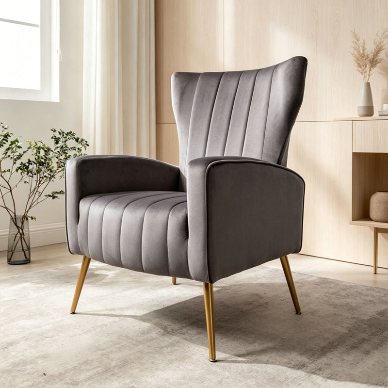 Fauteuil à oreilles moderne rembourré, Gris