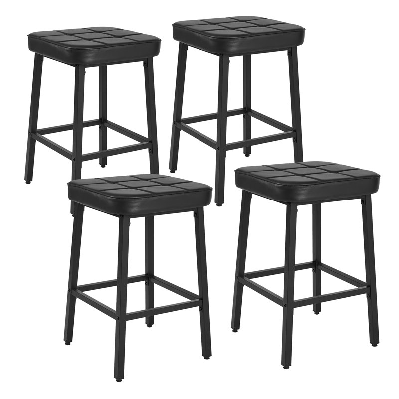 Ensemble de 4 tabourets de bar, tabourets de bar sans dossier, tabourets de bar noirs pour îlot de cuisine, tabourets de bar capitonnés en cuir PU avec base en métal