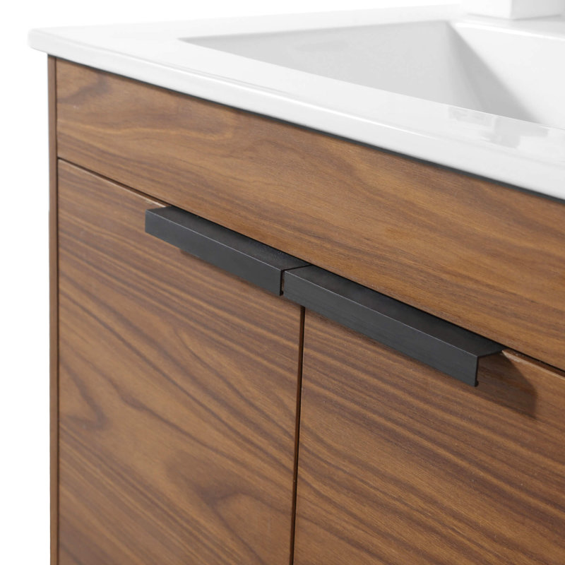 24" Walnut and White Vitreous China Single Bathroom Vanity