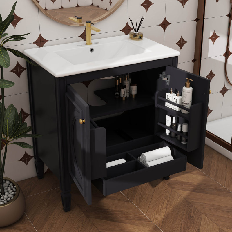 Meuble-lavabo de 30 po avec lavabo - conçu avec deux portes et une tablette intégrée, Noir
