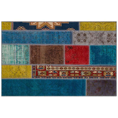 Tapis bleu multicolore moderne fait à la main Modern