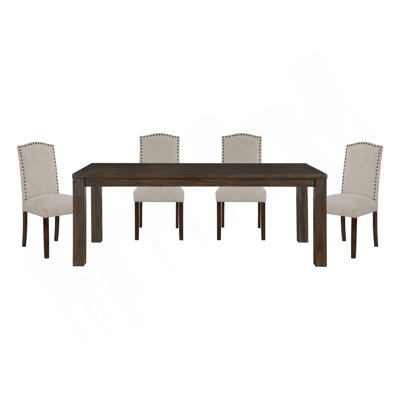 Ensemble de salle à manger 5 pièces brun foncé et tissu taupe avec chaises d'appoint 4X
