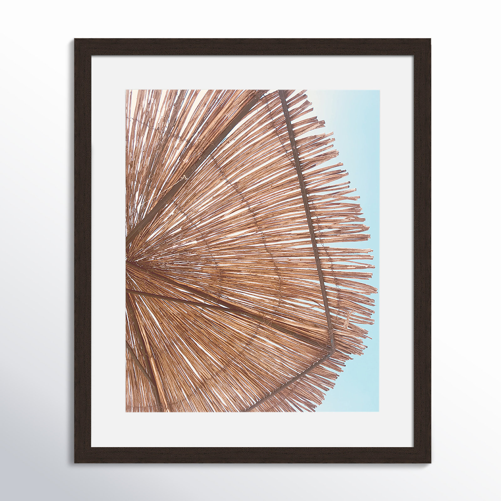 Rosy Straw Umbrella - Picture Frame Photograph, 19" H x 16" W x 1.25" D, Walnut