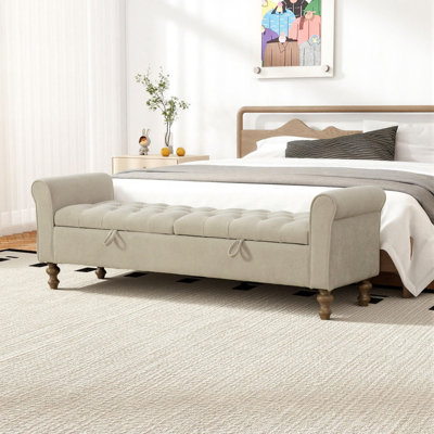 65.7" W Upholstered Tufted Storage Bench With Double Lids