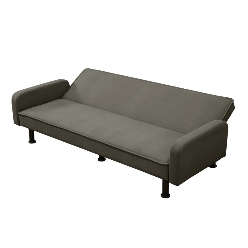 77.5" Square Arm Futon Sofa Bed Upholstered 3 Seat Couch For Home Office, Flannel, Brown, Dark Gray Suede