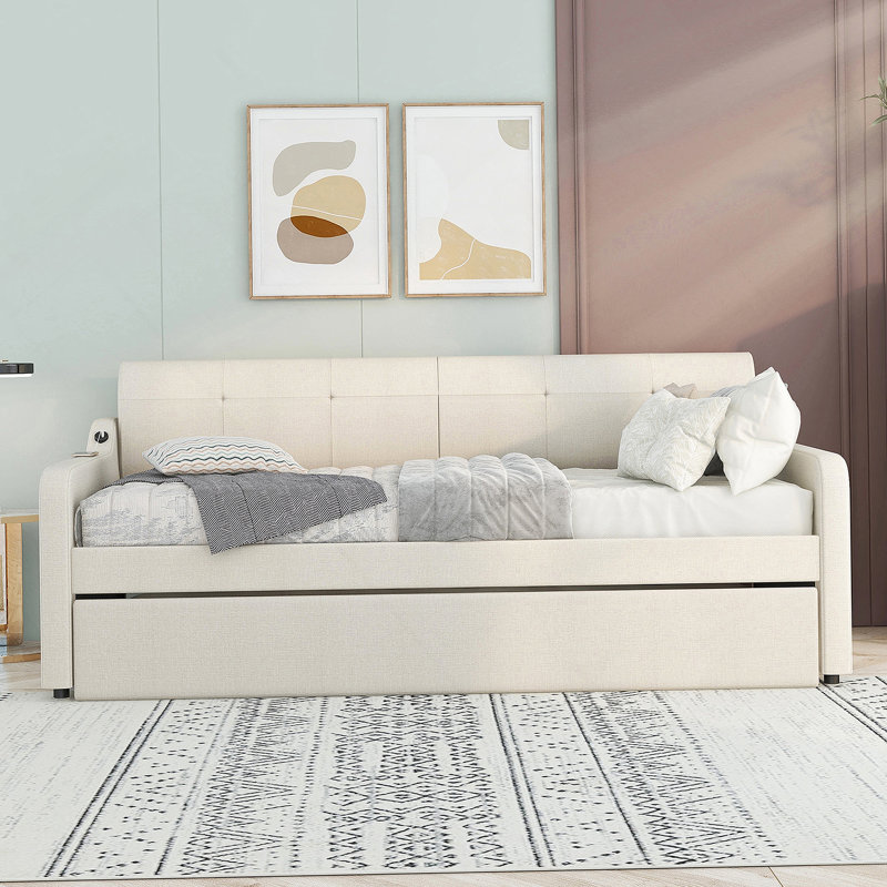 Upholstery Daybed with Trundle and USB Charging