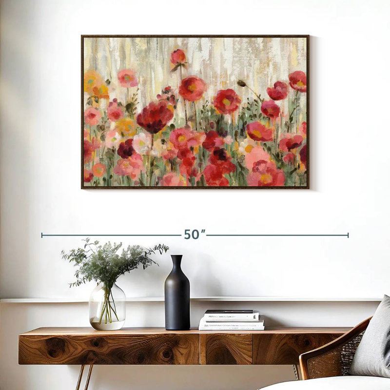 Fleurs saupoudrées, 37 po x 25 po, Cadre flottant noyer