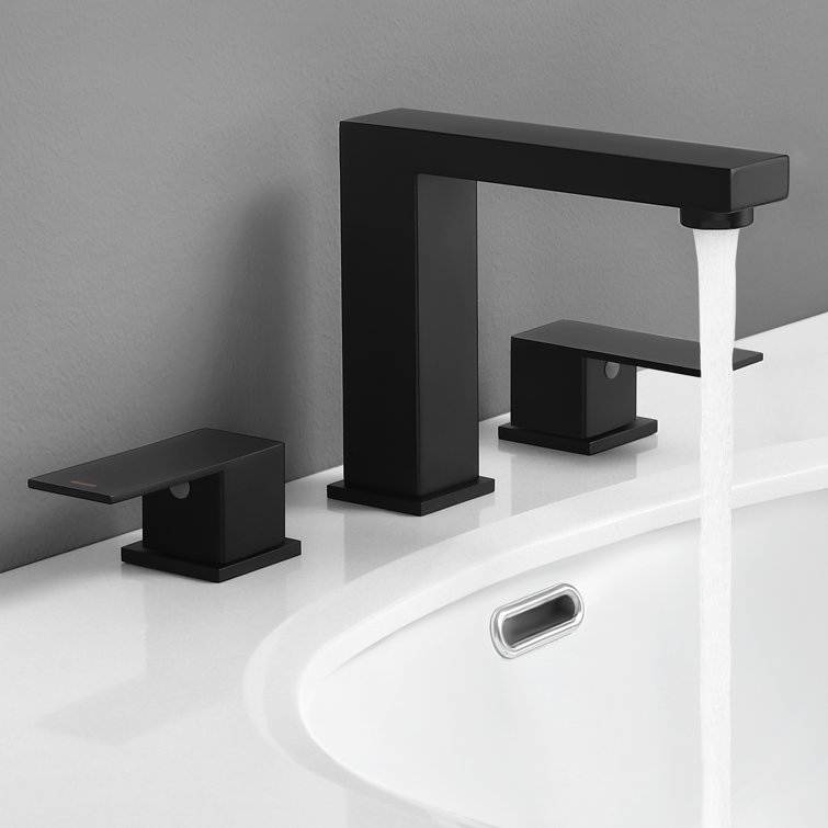 KES Bathroom Sink Faucet Widespread cUPC 3 Holes with Supply Hoses and 2 Handles Matte Black