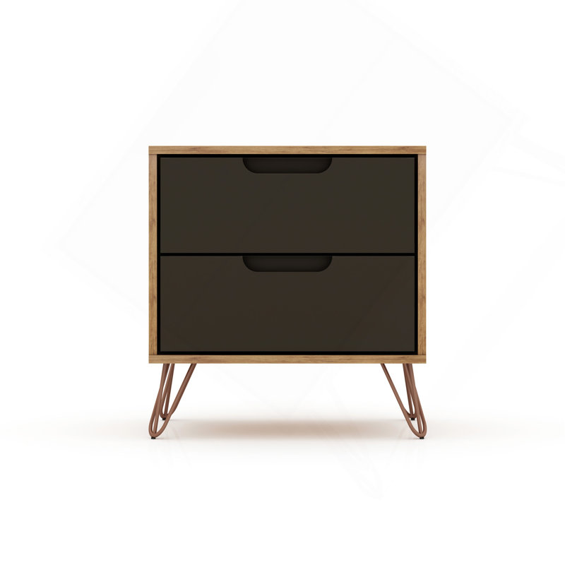 Table de chevet 20 po Rockefeller en gris (2 tiroirs), Gris / bronze