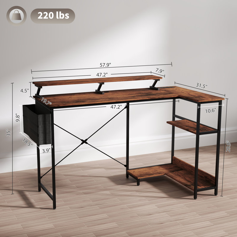 Bureau d'ordinateur avec L réversible (sans la chaise), Brun rustique