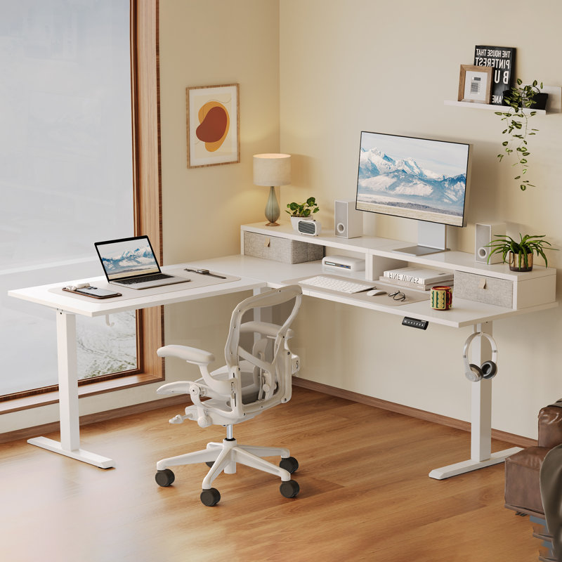 75" L Shaped Electric Standing Desk With 2 Drawers,Ergonomic Corner Height Adjustable Desk, Sit-Stand Computer Table with Storage for Home & Office