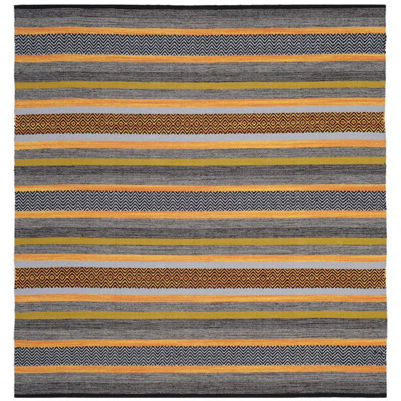Fitzsimmons Hand Woven Cotton Striped Rug, Square 6'