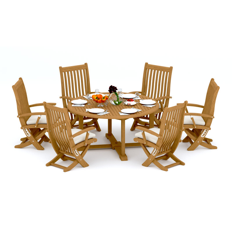 Ensemble de salle à manger 7 pièces en bois de teck de qualité A: table ronde de 60 po avec chaises Warwick # 11Wa1206, 6